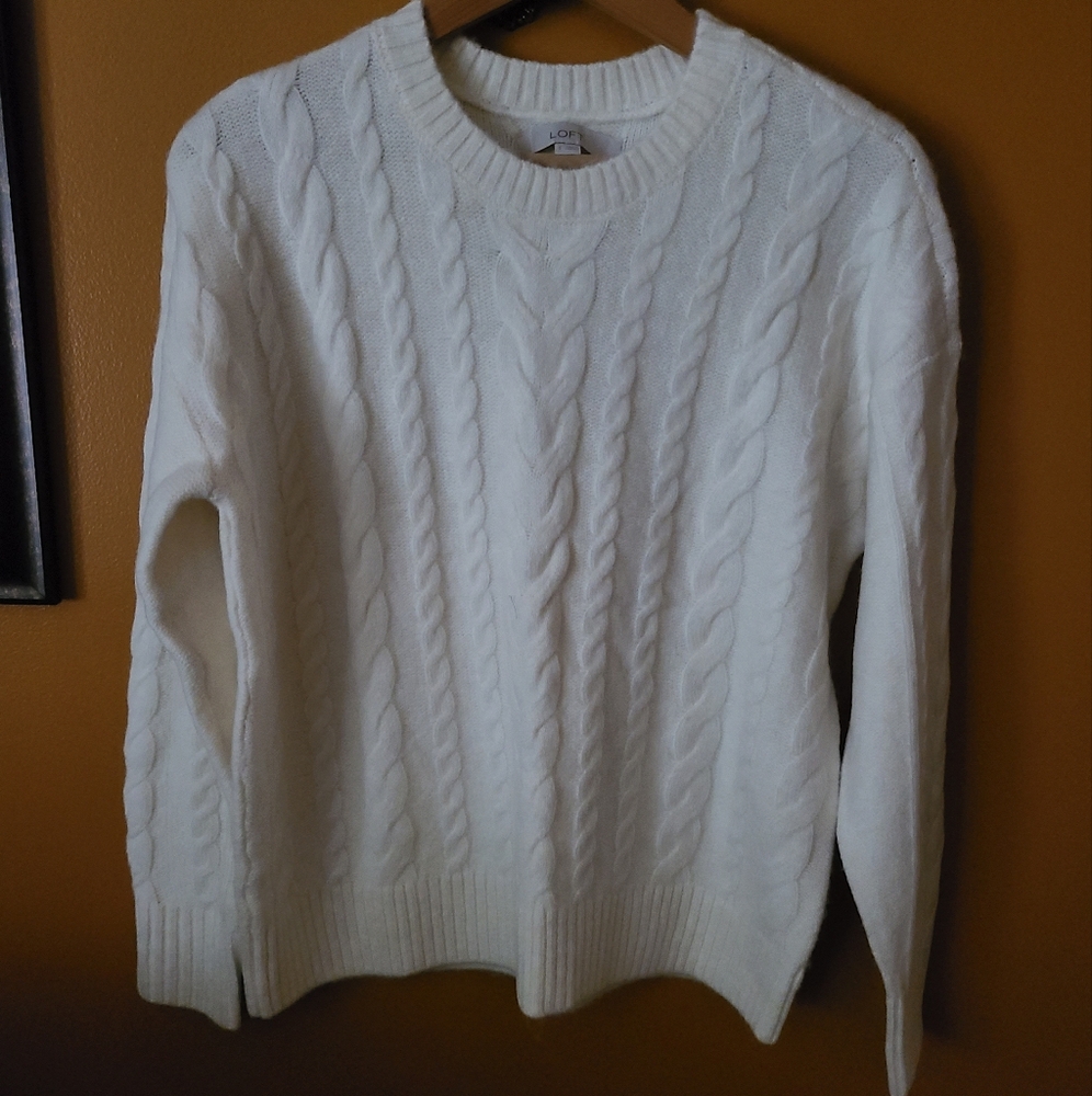 LOFT White Cable Knit Sweater